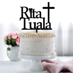 Name with Cross Cake Topper
