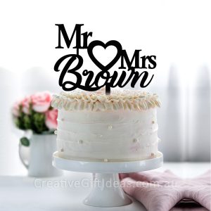 Personalised Mr and Mrs with Heart Cake Topper