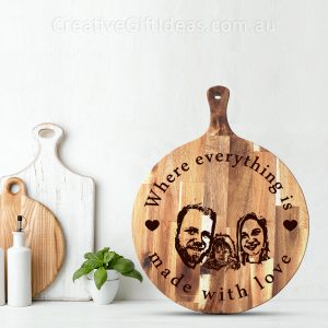 Personalised Chopping Board - Dinner Table Family Tree - with Photo Engraved